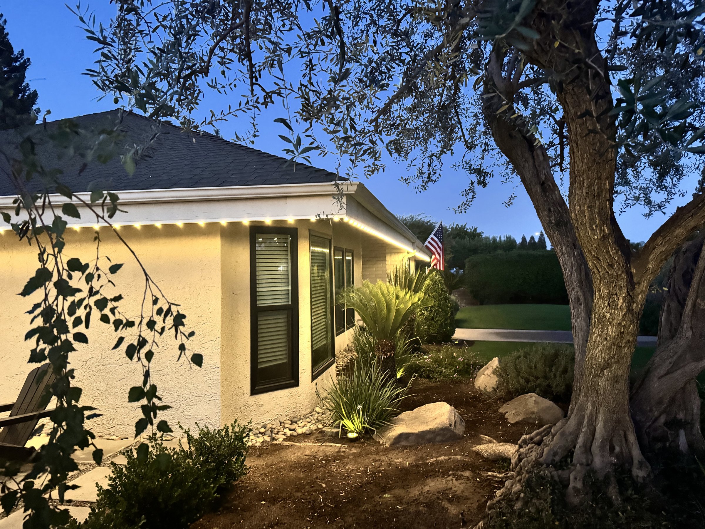 Entry landscaping detail with EverLume permanent lighting